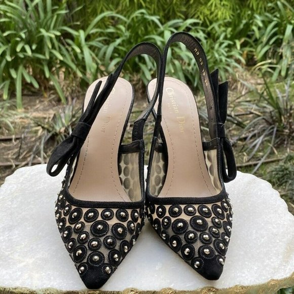 CHRISTIAN DIOR 2017 D-Measure Black Velvet & Gem Point-Toe Slingback Heels US 8 - Picture 1 of 9